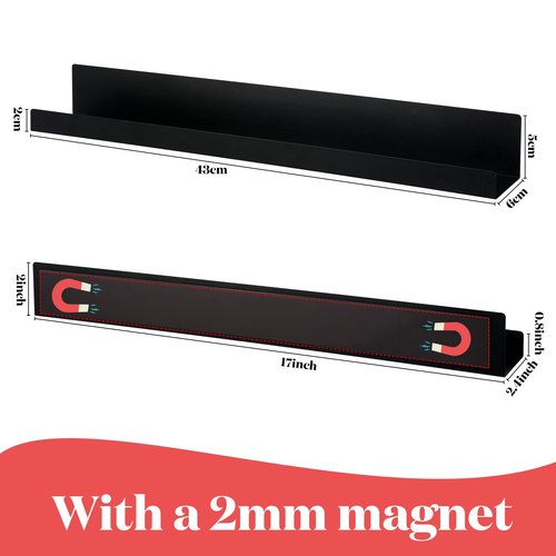 Lincia 2 Pcs Magnetic Book Shelf for Whiteboard Metal Floating Magnetic Book Display Shelf for Teacher Office(24 x 2.4 x 2 Inch,Black)