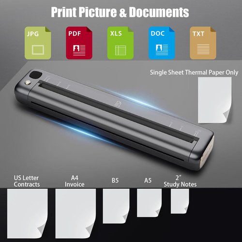 Rongta Portable Printer Wireless for Travel, Bluetooth WiFi Inkless Thermal Printers for 8.5" x 11" US Letter & A4 Size, Compatible with Android iOS Phone Mac Windows Laptop for Office & Home (Gray)