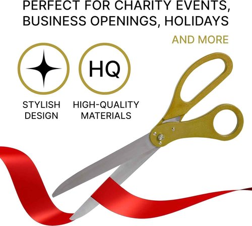 25" Gold Scissors for Grand Opening – Large Heavy Duty Shears 25 Inch Ribbon Cutting Scissors for Special Events Inaugurations and Ceremonies Theater Performances