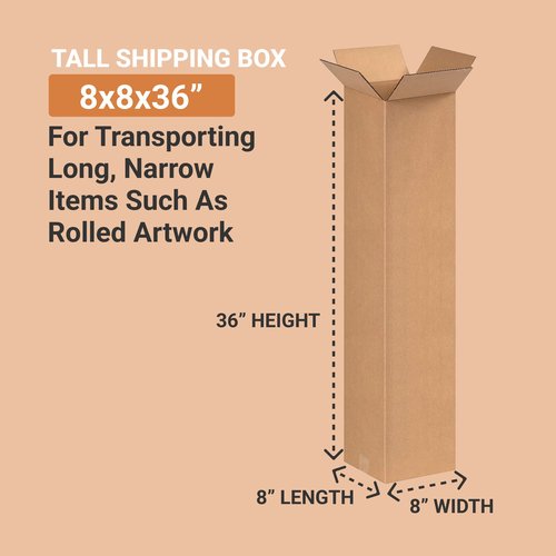 AVIDITI 8x8x36 Tall Corrugated Boxes, Tall, 8L x 8W x 36H, Pack of 25 | Shipping, Packaging, Moving, Storage Box for Home or Business, Strong Wholesale Bulk Boxes