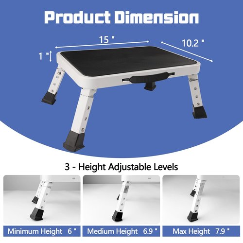 MAXTBEE Foldable Step Stool, 3 Levels Heavy Duty Metal Step Stool with Non-Slip Feet, 330 LBS Capacity Adjustable Height RV Work Platform for Home, RV Car, Trip, Patio, with Carry Handle