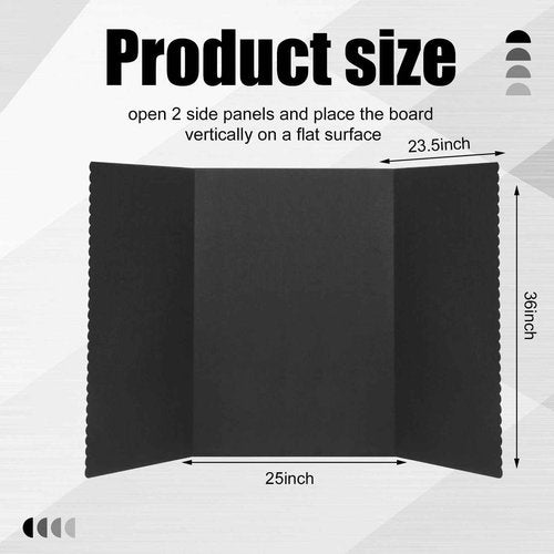 Paterr Trifold Poster Board with Storage Bag, Hook and Loop Fabric, Foldable 3 Panel Presentation Board for Science Fair and Exhibitions(Black,72 x 36 Inch)