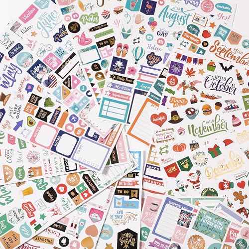 Planner Stickers - Monthly Planner Stickers and Accessories 25 Pages 1500 + Stunning Functional and Colorful Designs, Calendar Sticker Includes Festival Theme Journal Sticker
