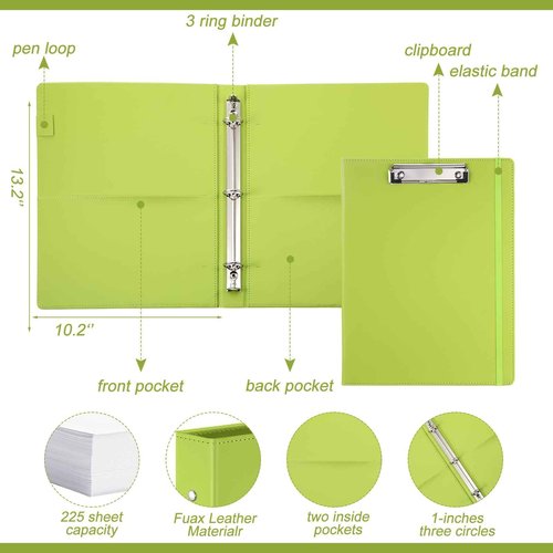 Ctosree 4 Pack Clipboard Binder 3 Ring Binder 1 inch with Pockets PU Leather Clipboard Folder Fits Letter Size 11" x 8.5" Paper Document Organizer for Office Home School