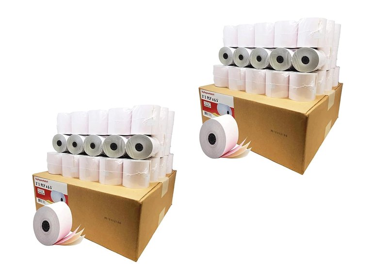 Star SP700 Kitchen Printer Paper (100 Rolls - 50 GSM) 3-ply 3" inch 65' Feet White/Canary/Pink Carbonless Paper for TMU 220 BuyRegisterRolls (3-ply 3" inch 65' Feet)