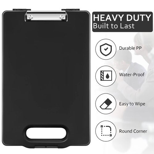 Fainne 6 Pcs Heavy Duty Clipboard with Storage and Handle Plastic Compartments Built-in Pen Holder Large Capacity Foldable Clipboard with Storage and Clip, 9.8x15.3(Black)