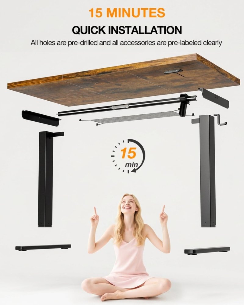 Acrolix Electric Standing Desk, Height Adjustable Home Office Desk with Memory Presets & Cable Management,Rustic Brown Sit Stand Desk for Work from Home, Ergonomic Computer Desk (48" x 24")