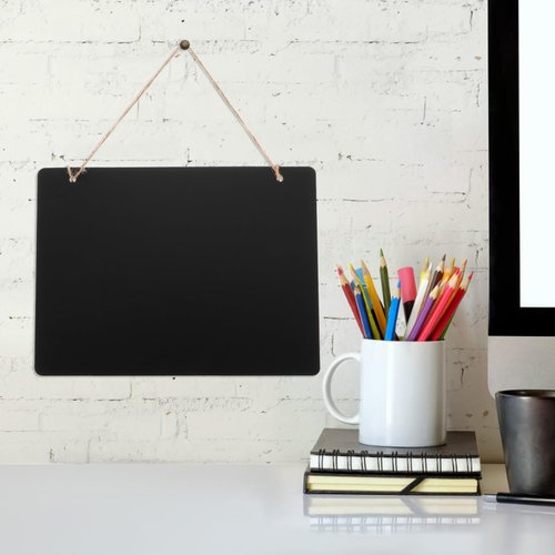SHINEOFI Hanging Chalkboard Sign, Double-Sided Erasable Blackboard Wall Decor with String, 9.05 x 6.69 Inch, Black Density Board for Daily Use