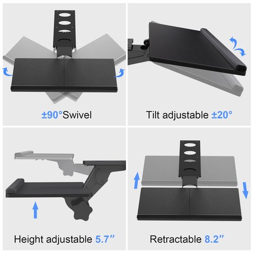 Suptek Keyboard Tray Under Desk Height Adjustable Ergonomic Sliding Keyboard and Mouse Tray, 25”x9.8”, DSF5