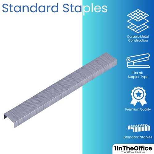 1InTheOffice Standard Staples, Staples for Stapler, Replacement Staples, 1/4" Leg Length, 5,000 Staples/Pack, 5 Pack