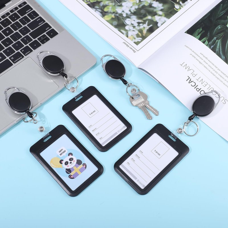 5 Pack Badge Holder Retractable Clip Heavy Duty Reels with Vertical Sliding ID Badge Holder Black Hard Plastic for Women Nurse Teacher Student