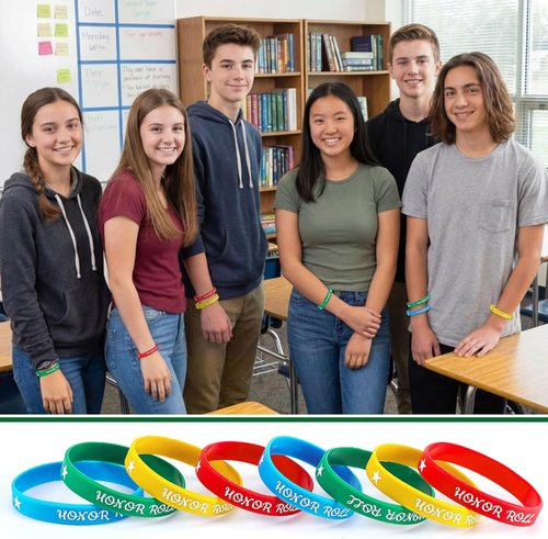 Cunno 100 Pcs Silicone Wristbands - Multicolor Honor Roll Rewards Bracelets for Unisex Gifts