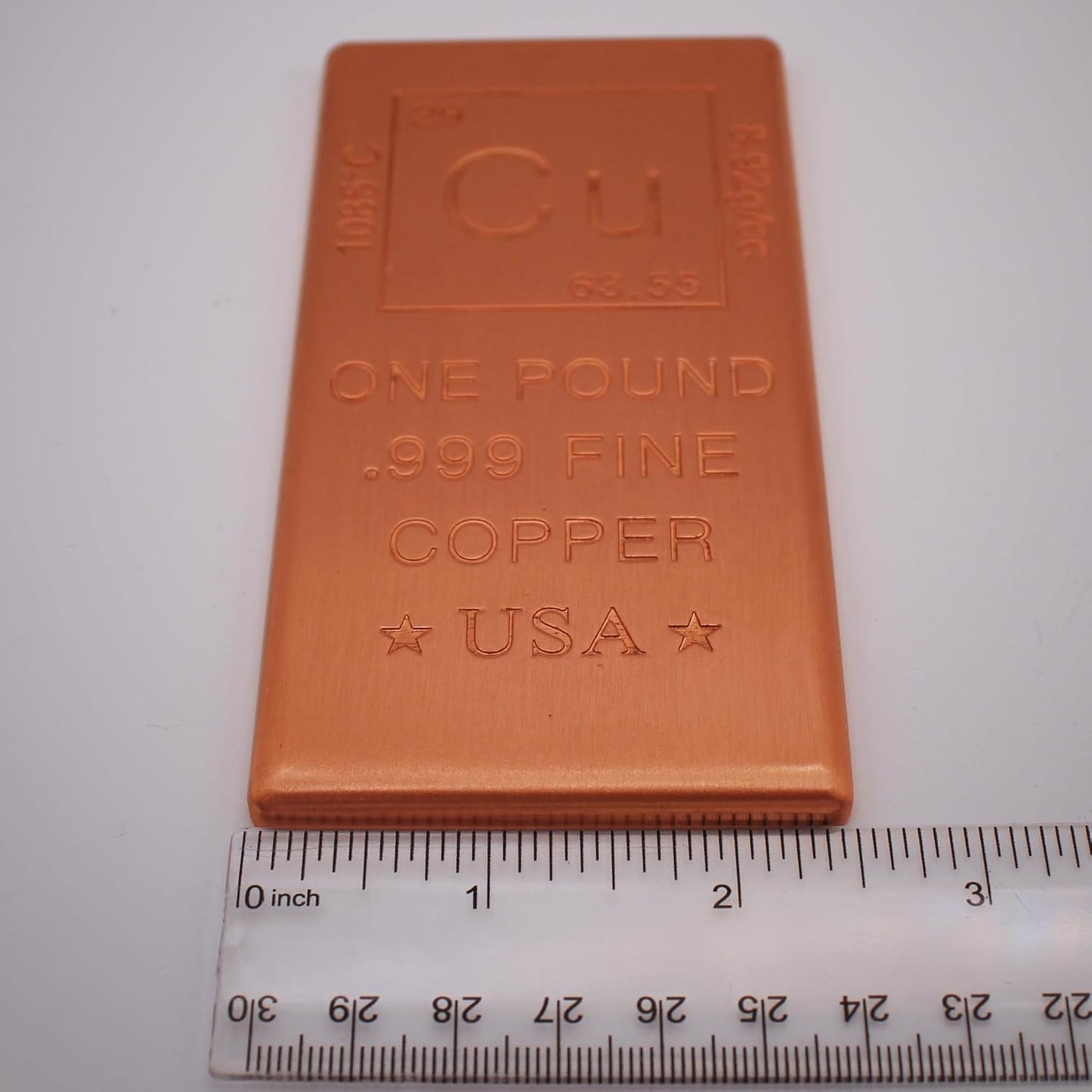 1 lb Copper Bar (Flat Style) .999 Pure Bullion with Periodic Table Element Design (1 Pound) by Mint State Gold