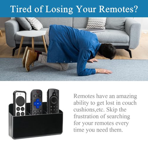 Kulusion 2 Pack Remote Control Organizer - 3 Slot Wall Mount TV Remote Holder, Self Adhesive Marker & Pen Storage for Home, Office, School (Black)