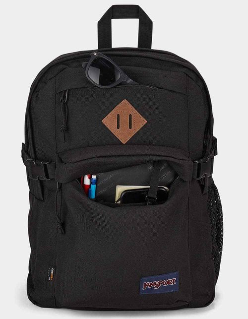 JanSport Main Campus FX Backpack - Travel or Work Bag w 15-Inch Laptop Pack with Leather Trim, Black