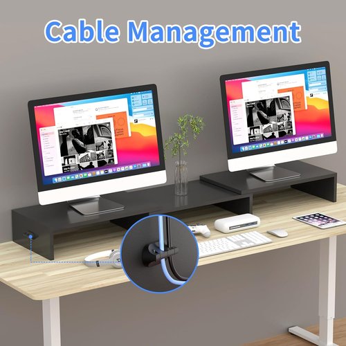 Pholiten Dual Monitor Stand Riser for 2 Monitors,Desktop Monitor Stand with Adjustable Length and Swivel Angles, Extra Long Multifunctional Stand up to 48.2" fit Computer Laptop Printer Max 44 lbs