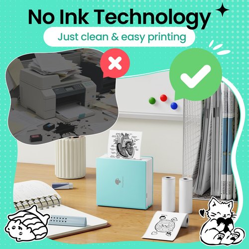 Phomemo Mini Sticker Printer- Mini Printer Sticker Maker Machine M02, Print Pods Suitable for Student Name Label, Study Notes, Creative DIY, Diaries, Portable Thermal Printer for School/Home/Office