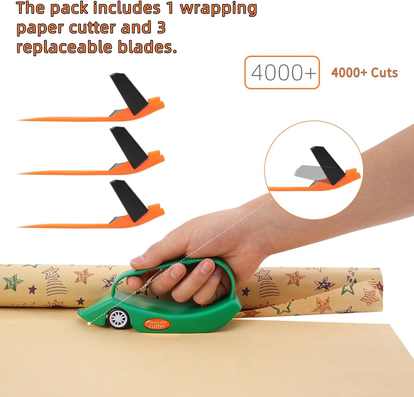 LIZAAL 2-Pack Wrapping Paper Cutter with 3 Replaceable Blades | New Gift Wrap Cutter with Wheels | Birthday and Christmas Wrapping Paper Cutter Slider for Home, Office or Classroom (Black & Green)