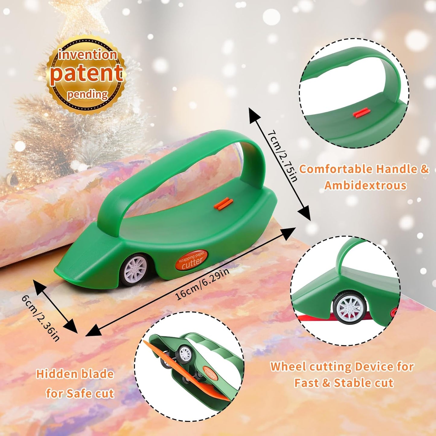 LIZAAL 2-Pack Wrapping Paper Cutter with 3 Replaceable Blades | New Gift Wrap Cutter with Wheels | Birthday and Christmas Wrapping Paper Cutter Slider for Home, Office or Classroom (Black & Green)