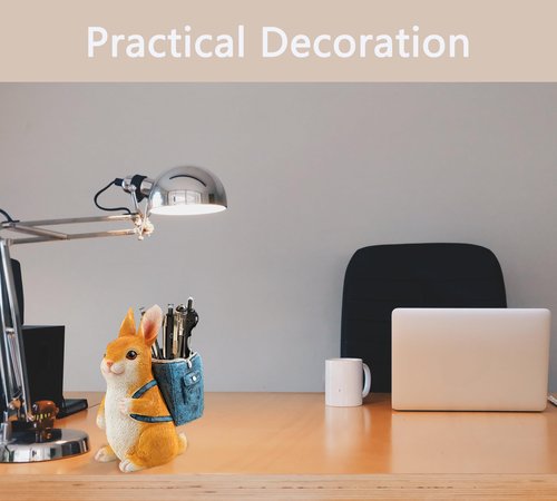 Photour Resin Rabbit Pen Holder, Pencil Holder for Desk, Unique Bunny Decor for Home Office Desk Accessories Funny Rabbit Gifts for Women, Moms or Kids