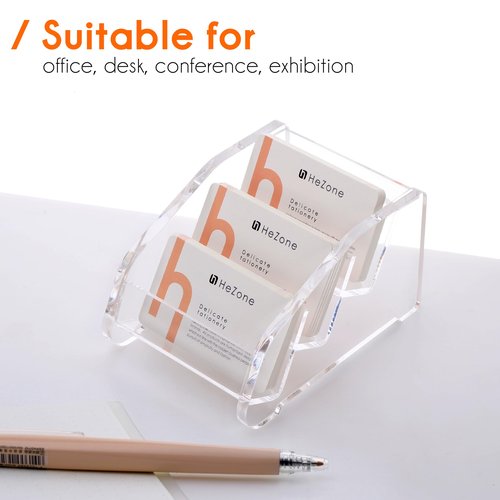 HeZone Acrylic Business Card Holder Display for Women and Men 3 slots 3 Tier ,Clear Cards Stand for Desk -Slots That Tilt Back to Prevent Business cards from(3 Slot-H)