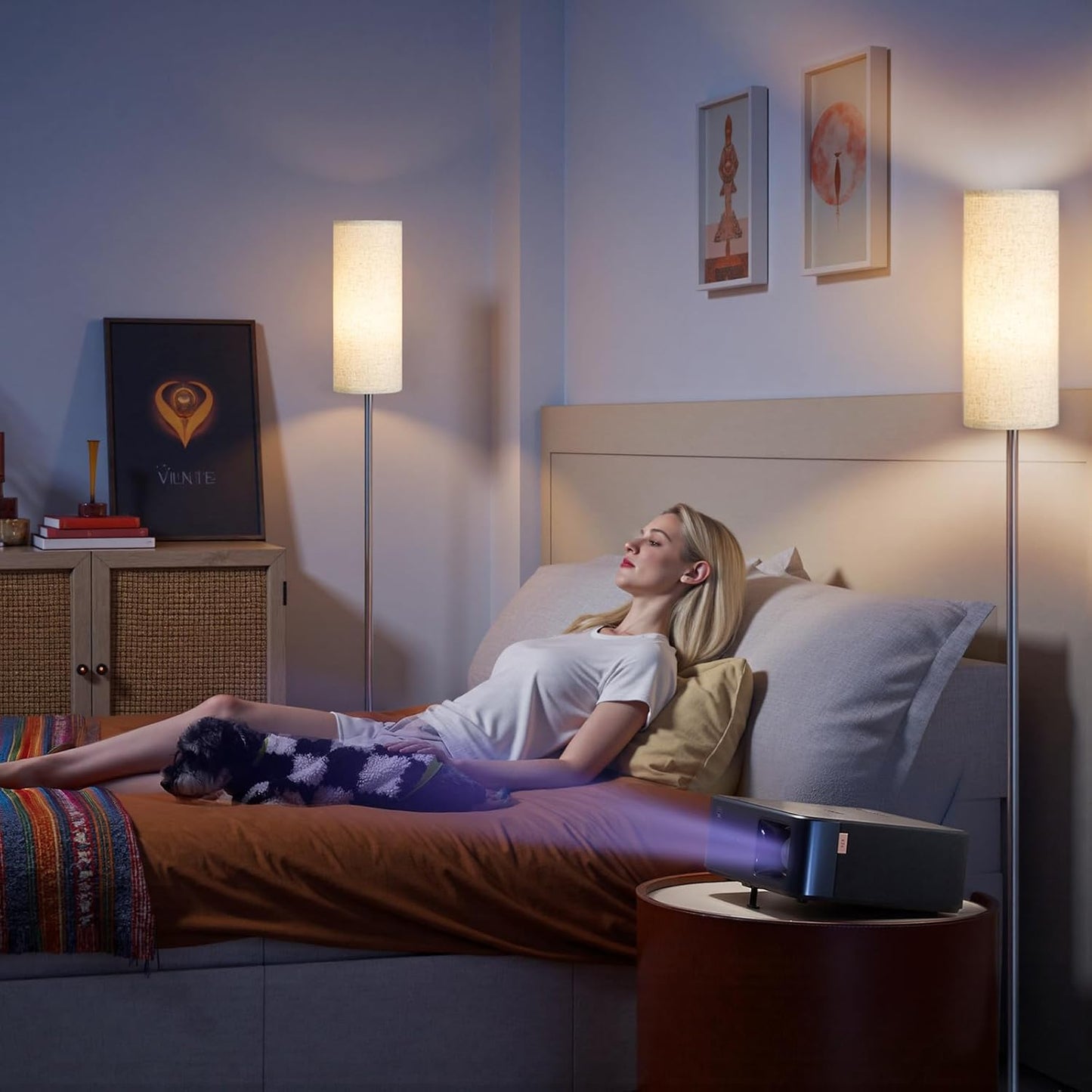 Skiennix Dimmable Floor Lamp - Modern 64.4” Standing Lamp with Remote & Foot Switch | Beige, 10W LED Bulb Included