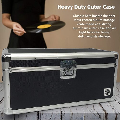 EASYGO PRODUCTS Classic Acts Vinyl Record Album Storage Case – Aluminum Lp Record Player Crates for Records (Holds 150 Records)