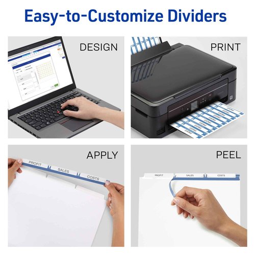 Avery 3-Tab Unpunched Dividers for Use with Any Binding System, Easy Print & Apply Clear Label Strip, Index Maker Customizable White Tabs, 25 Sets (11442)