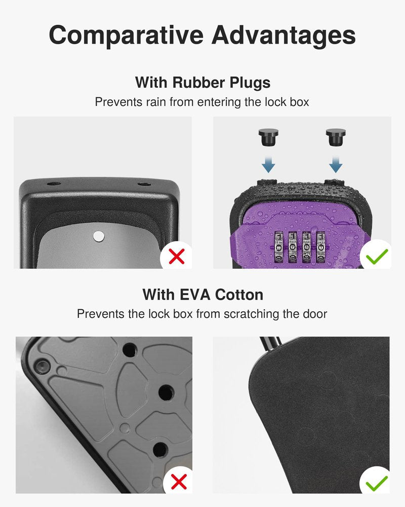 Puroma Lock Box, Key Lock Box Wall Mount & Portable Combination Lockbox with Resettable Code, Security Lockbox for Outside House Keys, Apartment Realtors Spare Keys Storage (1 Pack, Purple)