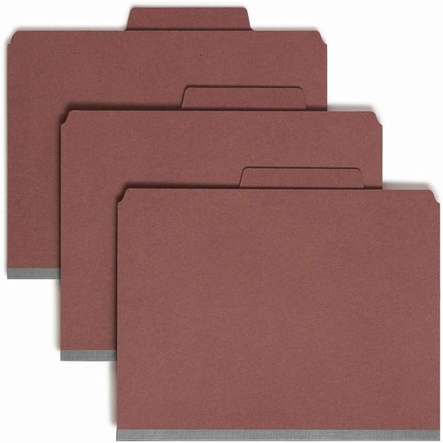 Smead SuperTab Classification Folder with SafeSHIELD Fasteners, Oversized Tab, 2 Dividers, 2" Expansion, Letter Size, Red, 10 per Box (14070)
