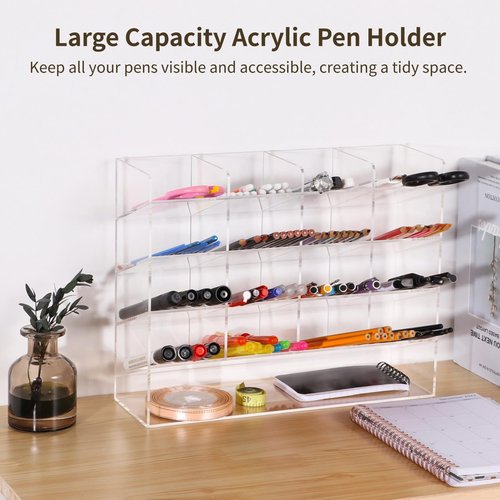 Toyoget Clear Acrylic Pen Holder, Large Capacity Vertical Marker Pen Organizer Desktop Display Storage Container for Office Stationery Pencil Art Supplies, 13 x 4.1 x 10.2 Inch
