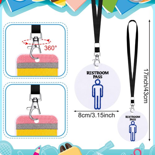 Weekgrat 6 Sets Embroidery Hall Pass Lanyards Cute School Passes Set for Teachers Embroidered Classroom Passes for Bathroom, Library, Office and Nurse Classroom School Supplies Gifts
