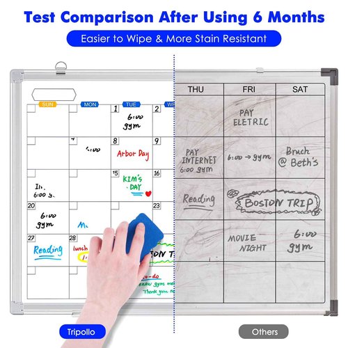 Dry Erase Calendar Whiteboard for Wall, 36" x 24" Magnetic Monthly White Board Calendar Dry Erase, Wall Hanging Aluminum Frame with Tray for Home, School, Office (Silver Frame)
