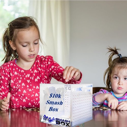 Durable Acrylic DIY Smash Box for Money 10k Savings - Buckle Design, Transparent, Secure & Portable - Ideal Cash Savings Box