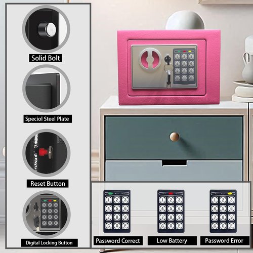 Yuanshikj Electronic Deluxe Digital Security Safe Box Keypad Lock Home Office Hotel Business Jewelry Gun Cash Use Storage (Pink)