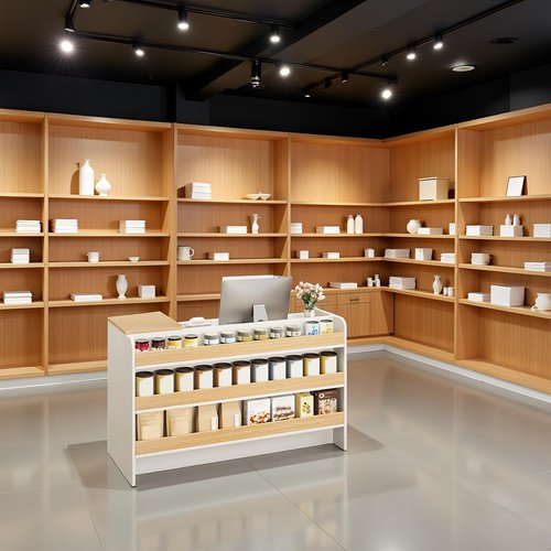 Modern Reception Desk Counter Table, Retail Counter Reception Table with Lockable Drawers, Retail Checkout Counter with Open Shelves