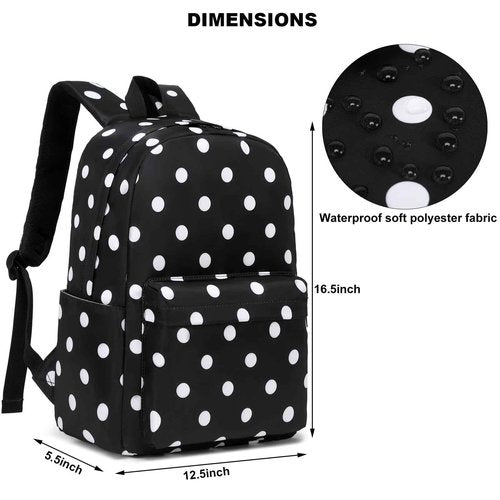 Esfoxes Polka Dots Girls Backpack for Elementary Middle School, Kids Teens School Bag Women College Bookbag Laptop Backpacks