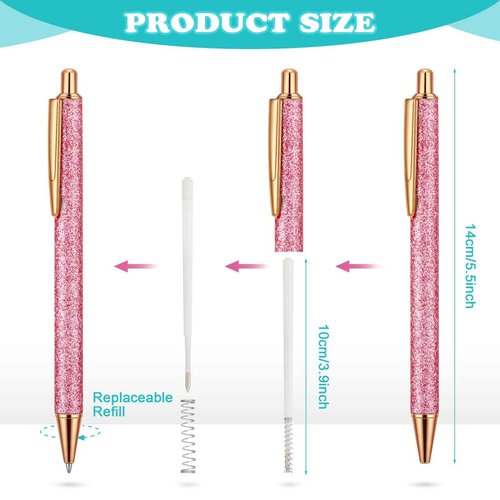 Handepo 60 Piece Cute Pretty Metal Glitter Ballpoint Pens for Women Fancy Shiny Journaling Pen for Writing, Black Ink Medium Point 1.0 mm Click for Birthday Office School Supplies
