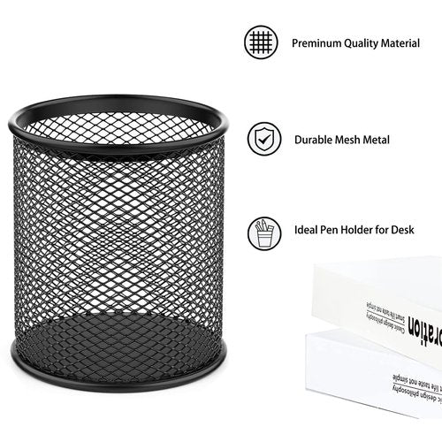 SNOW COOLER Pen Holder Pencil Holder Mesh Metal Pen Cup Holder Pencil Cup Holder for Desk Office Home Pen Organizer Black, 6 Pack