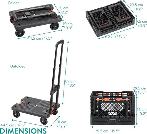 Navaris Folding Sack Truck | 50 kg Load Capacity - Rubber Wheels & Rain Cover - Portable Trolley