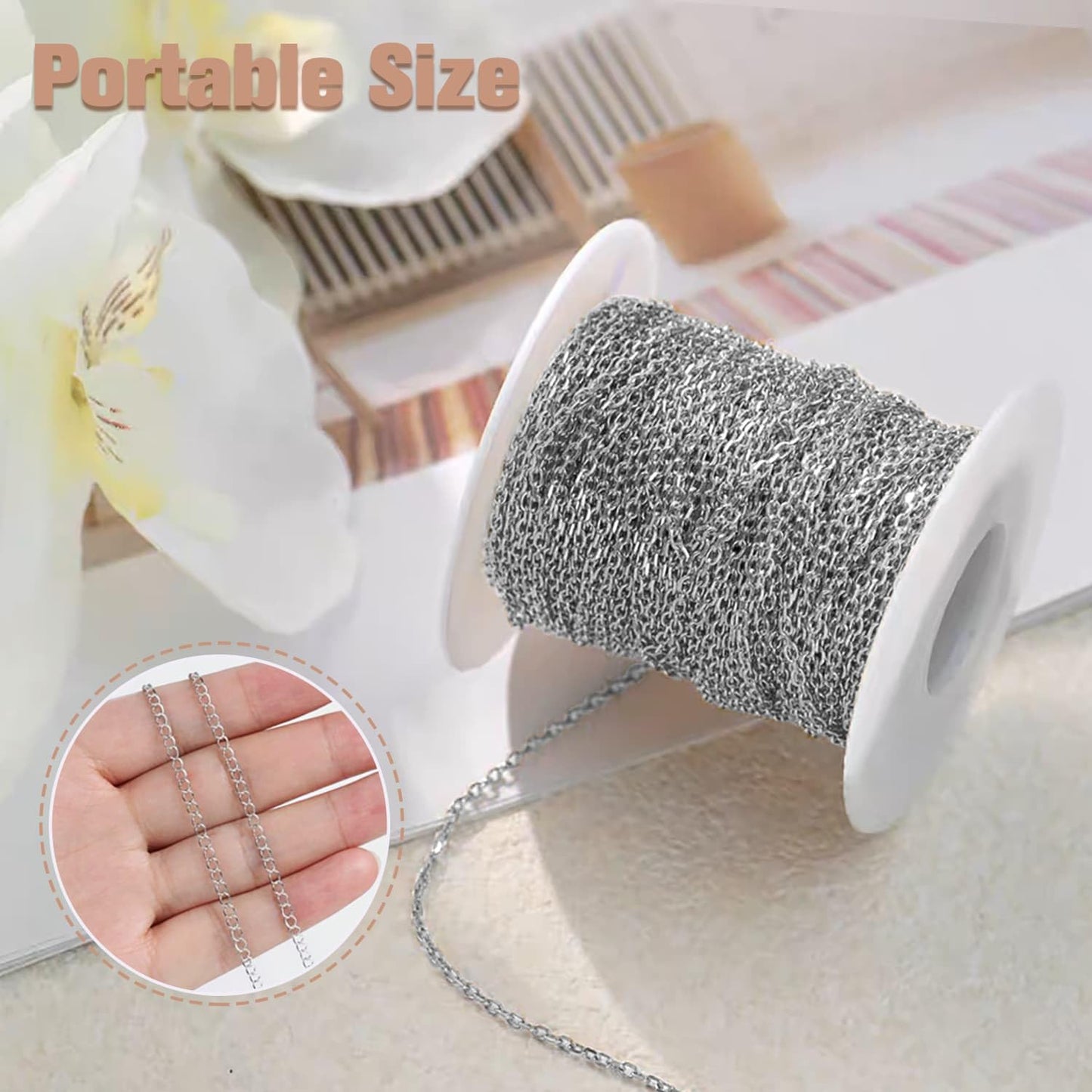 WXJ13 Chains for Jewelry Making 36FT 2 Rolls, Silver Stainless Steel Jewelry Chains with 60 Pieces Open Jump Rings & 40 Pieces Lobster Clasps for Necklace Chain DIY Making Accessories