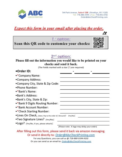 ABC Manual Checks for Business 3 on a Page with Stub Voucher 500 Checks (Red)
