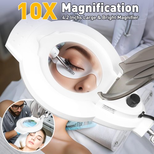 10X Magnifying Glass with Light and Stand, 2200 Lumens Dimmable Magnifying Floor Lamp, 2-in-1 Lighted Magnifier with 5 Wheels Rolling Base, Mag Lamp for Estheticians, Crafts, Reading, Facial