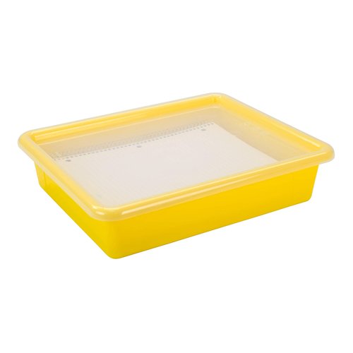 Storex Letter Size Flat Storage Tray – Organizer Bin with Non-Snap Lid for Classroom, Office and Home, Yellow, 5-Pack (62538U05C)