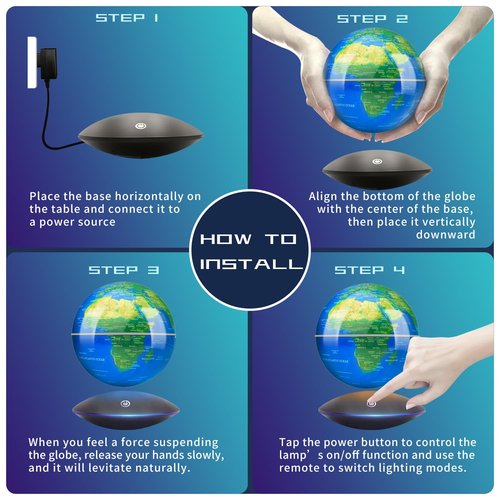 Poojaed Magnetic Levitating Globe with LED Light, 360°Rotating Floating Globe World Map for Home Office Display, Cool Tech Gift for Men Father Boys and Girls, Ideal for Birthdays Anniversaries