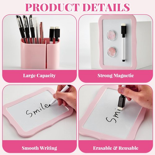 11 Pcs School Lockers Magnetic Decor Pink Locker Accessories Kit with Magnetic Mirror Whiteboard Pen Holder Buckles Lockers Organizer Decorations Locker Essentials for Girls Back to School Supplies