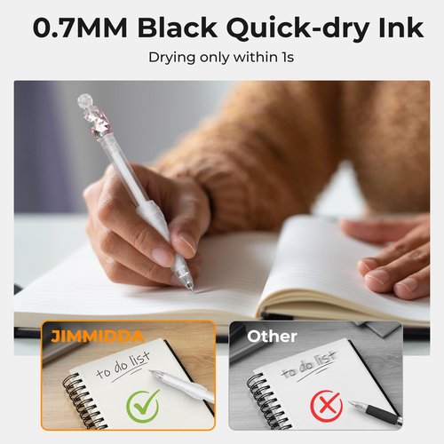 JIMMIDDA 8 Pcs Gel Pens - 0.7mm Fidget Rotating Black Ink Fine Point Smooth Writing - Soft Grip Quick-dry Gel Pens for Journaling, Cute School & Office Supplies for Women Men