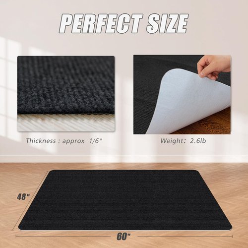 Sycoodeal Office Chair Mat for Hardwood Floor,Office Computer Gaming Chair Mat for Tile Floor,Large Floor Protector Rug,Anti-Slip,Easy to Clean,Pure Black(48"x60")