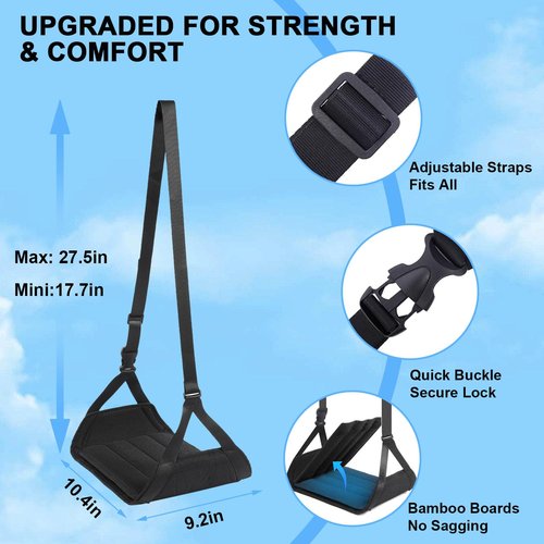 2-Pack Airplane Foot Hammock with Bamboo Board Support – Travel Footrest with Memory Foam & Adjustable Strap, Leg Hammock for Long Flights, Office, and Home Use