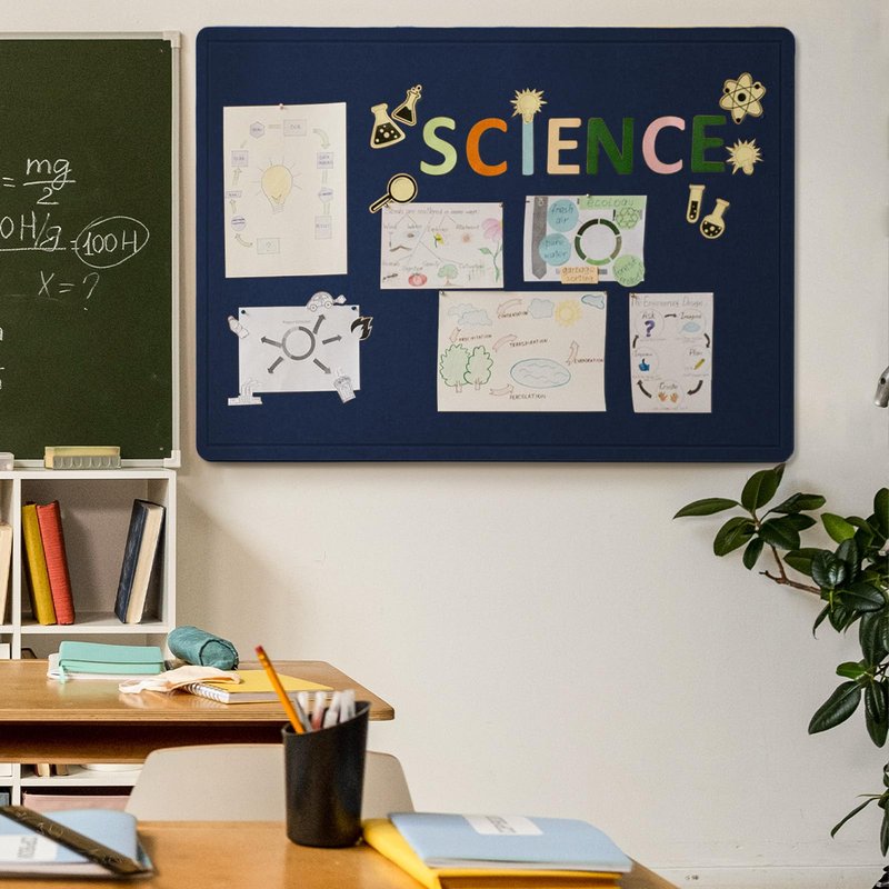 Large Bulletin Board - 48 x 36 Inches, Decorative Felt Pin Board for Wall - 4' x 3' Foldable Photo Display Board with Self-Adhesive Tape, Includes 20 Push Pins - Dark Blue